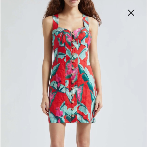 NEW FARM Rio Summer Foliage Linen Minidress
Trapunto stitching accents minidress - Picture 2 of 7